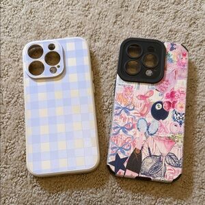 Patterned Phone Case Set - Blue and Multicolor IPhone 14 Pro